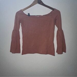 Guess Pink Fitted Ribbed Bell Sleeve Top